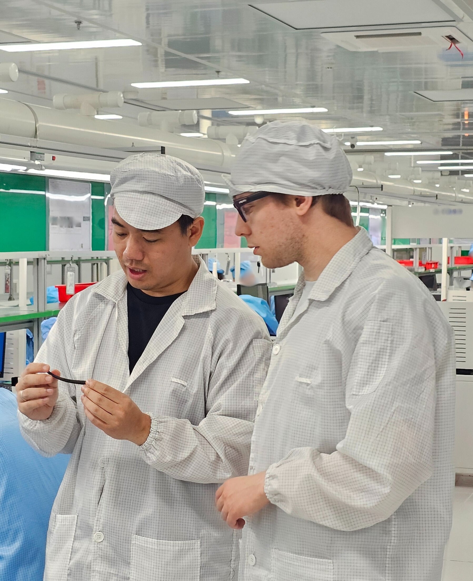 Tom and Jason overseeing Captify Pro production at the cleanroom facility.